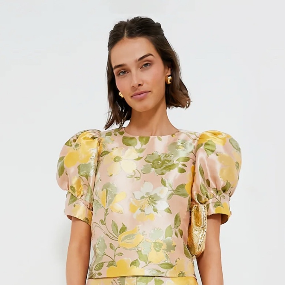 NWT Tuckernuck Pomander Place lotus jacquard flower Thea blouse top puff XS